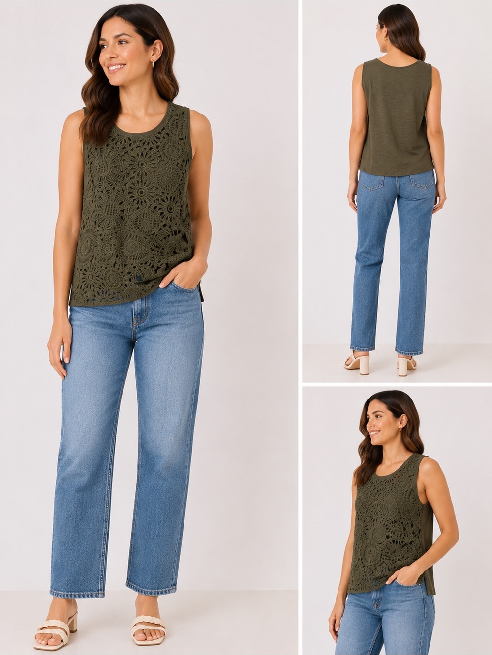 Maurices Olive Crochet Tank Top, Size Large